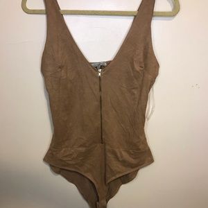 Tan Bodysuit with Gold Zipper